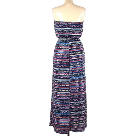 Strapless Summer Maxi Dress Ruched , Three Pink Hearts Brand, Size Large - Picture 2 of 3